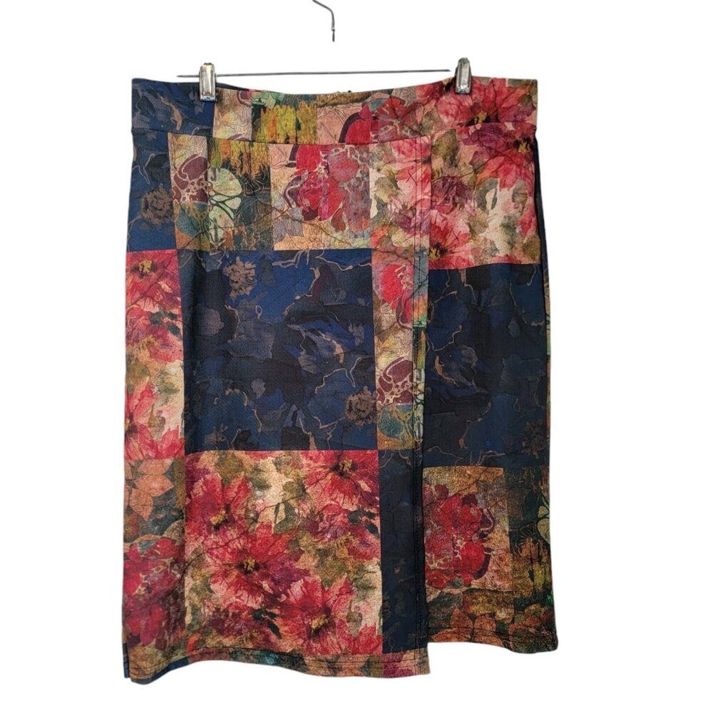 Lily by Firmiana Patchwork Print‎ Skirt Multicolor Wrap Front Boho Womens XL NWT